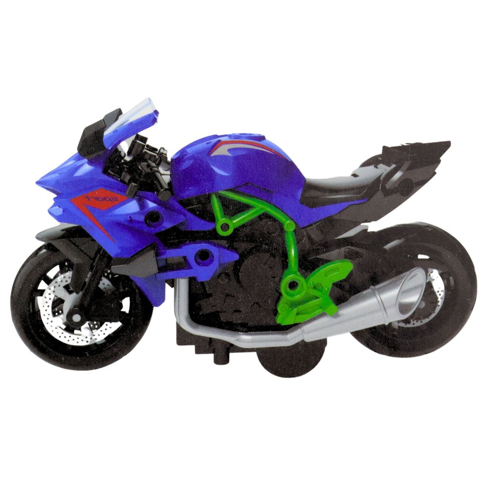 Metalinis motociklo modelis 1:14 – žalias ir mėlynas