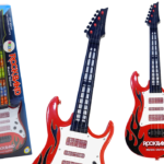Raudona elektrinė gitara vaikams su šviesomis ir melodijomis
