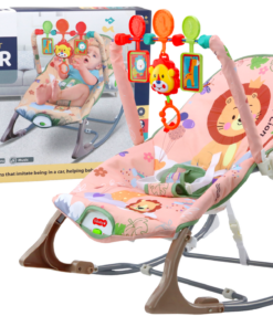 Rožinis kūdikio gultukas–supynė su vibracija