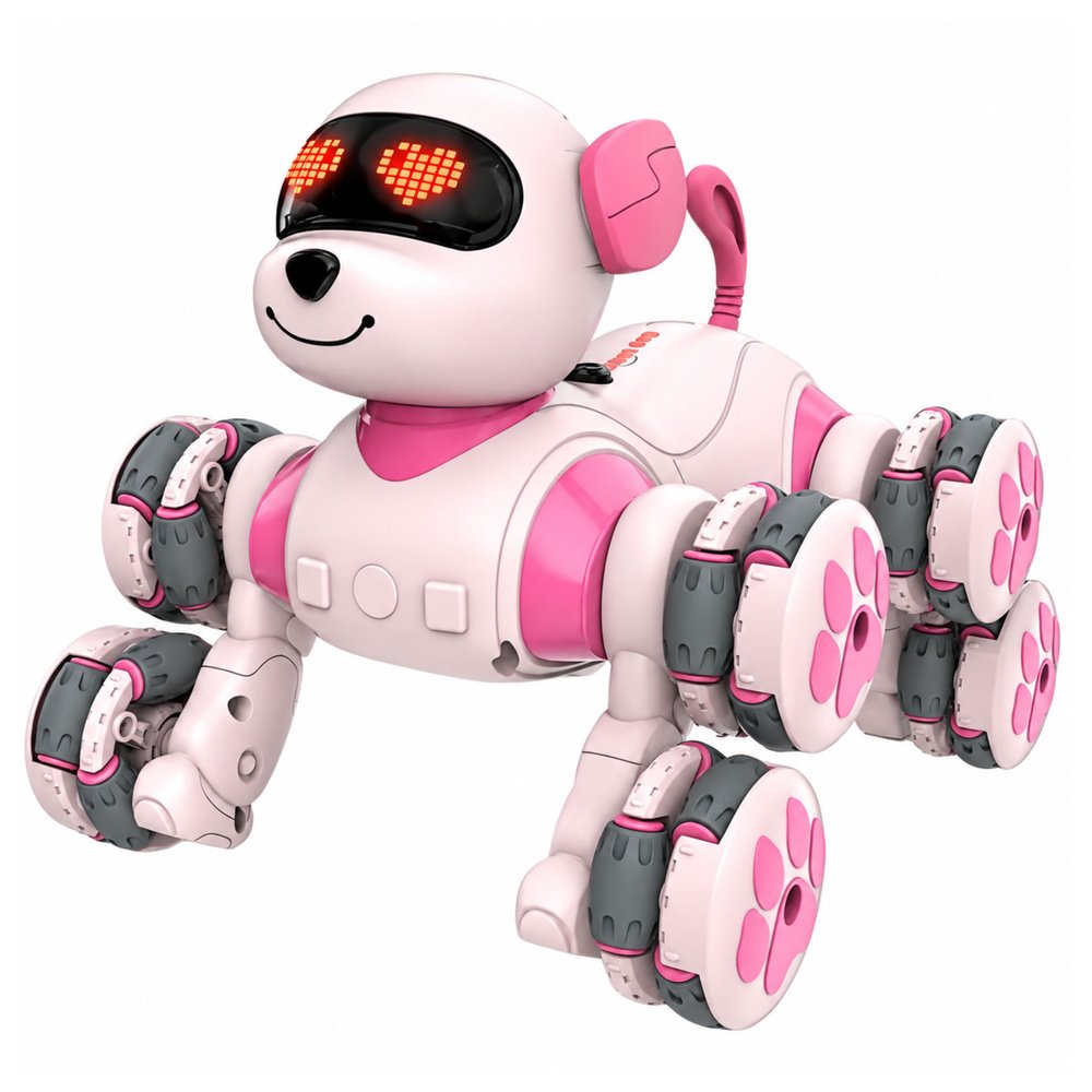Rožinis robotas šuo su 8 ratais ir LED akimis
