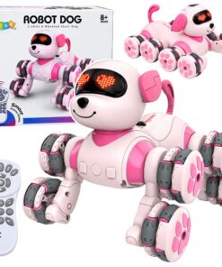 Rožinis robotas šuo su 8 ratais ir LED akimis