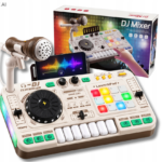 Vaikiškas DJ mikseris su mikrofonu ir LED apšvietimu