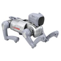Sidabrinis AI robotas šuo su LED ekranu