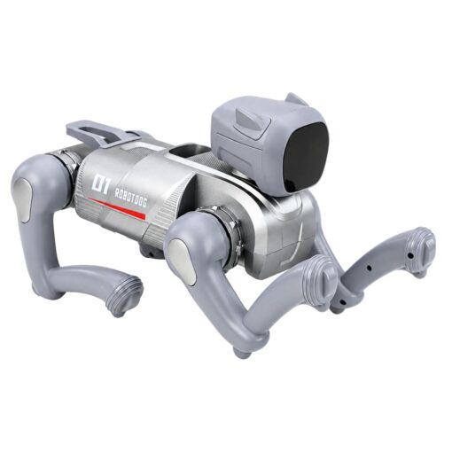 Sidabrinis AI robotas šuo su LED ekranu