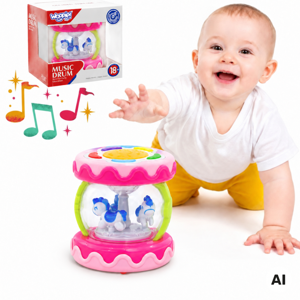 WOOPIE BABY muzikinis būgnelis 3in1 su lopšine ir žvaigždžių projektoriumi