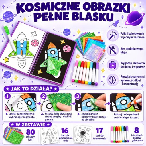 WOOPIE kūrybinis rinkinys „Kosmosas“ su folija ir flomasteriais