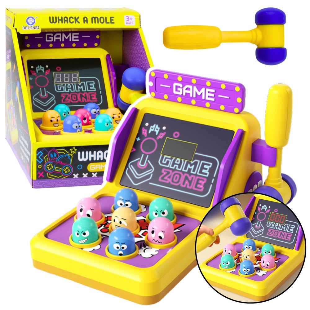 „Whack-a-Mole Game Zone“ interaktyvus žaidimas su plaktuku